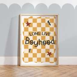 Long Live Boyhood Print, Checkered Pattern Boys Prints, Kids Retro Bedroom Playroom, Scandi Nursery Decor - thumbnail 3