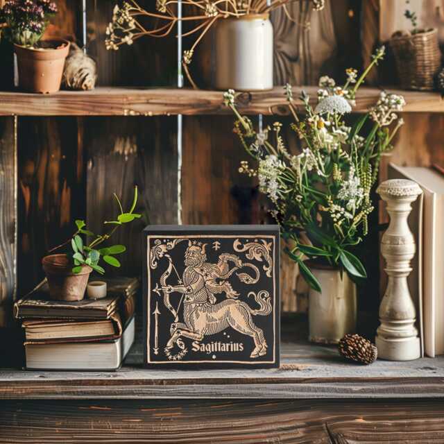 Sagittarius Zodiac Engraved Birch Wood Panel - Block Print Style Wall Art, Astrology Sign Illustration, Astrological Decor Gift - image 1