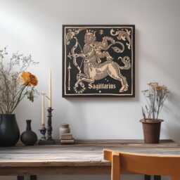 Sagittarius Zodiac Engraved Birch Wood Panel - Block Print Style Wall Art, Astrology Sign Illustration, Astrological Decor Gift - thumbnail 2