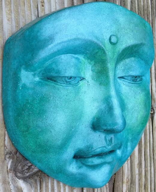 Handmade Blue Calming Buddha, Healing Sculpture Collectible Hangs On Door Or Wall, Home Decor - image 1