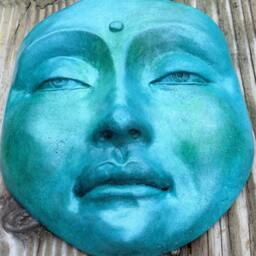 Handmade Blue Calming Buddha, Healing Sculpture Collectible Hangs On Door Or Wall, Home Decor - thumbnail 4