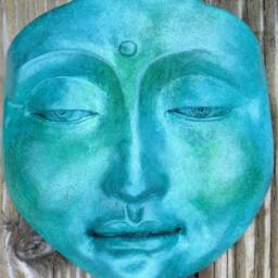 Handmade Blue Calming Buddha, Healing Sculpture Collectible Hangs On Door Or Wall, Home Decor - thumbnail 2
