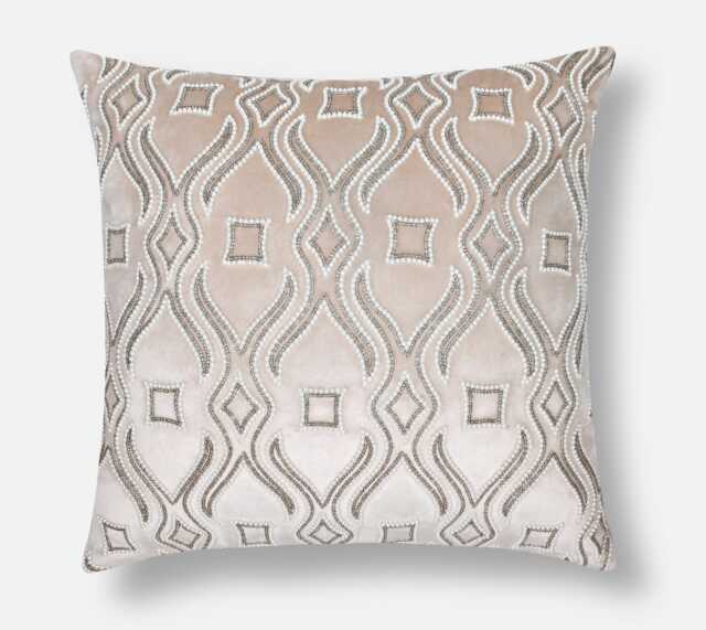 Cream Velvet Pillow Cover With Pearl & Silver Beads, Hand Embroidered - Bmcc089 - image 1