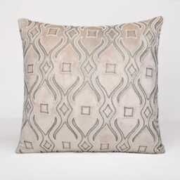 Cream Velvet Pillow Cover With Pearl & Silver Beads, Hand Embroidered - Bmcc089 - thumbnail 3