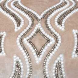 Cream Velvet Pillow Cover With Pearl & Silver Beads, Hand Embroidered - Bmcc089 - thumbnail 4