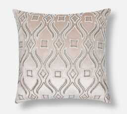 Cream Velvet Pillow Cover With Pearl & Silver Beads, Hand Embroidered - Bmcc089