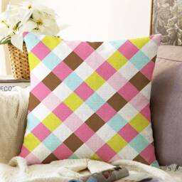 Gingham Throw Pillow Cover Multicoloured Chenille, Double Sided - thumbnail 2