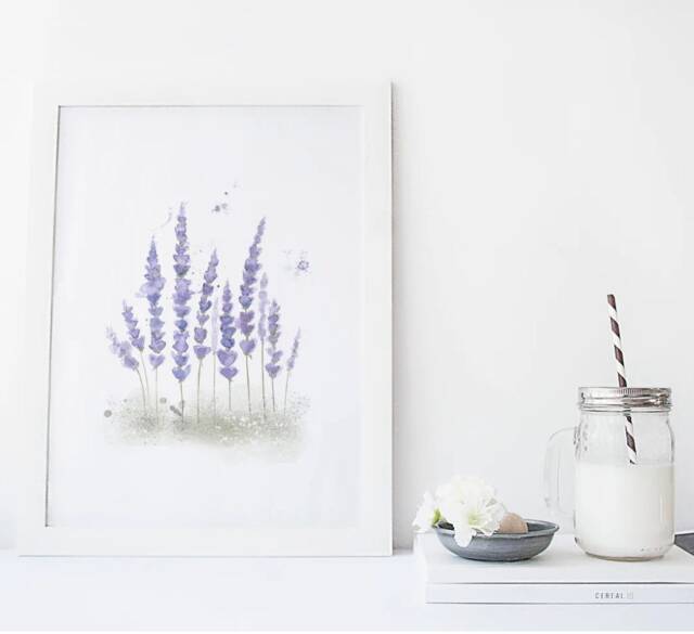 Lavender Print/Illustration Flowers Watercolor Reproduction Minimalist Style Cynthia Paquette