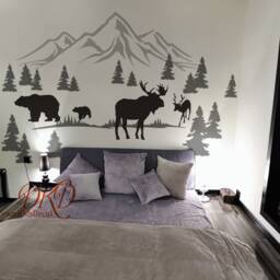 Nursery Wall Decals Pine Tree With Bear Moose Decal Stickers Mountains Decal, Forest Landscape Decor-Dk377 - thumbnail 3