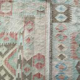 Handwoven Natural Wool Faded Kilim Rug, Artisan Tribal Geometric Flatweave, Turkish Persian Navajo Bohemian Design, 292x201 cm - thumbnail 3