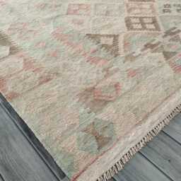 Handwoven Natural Wool Faded Kilim Rug, Artisan Tribal Geometric Flatweave, Turkish Persian Navajo Bohemian Design, 292x201 cm - thumbnail 4