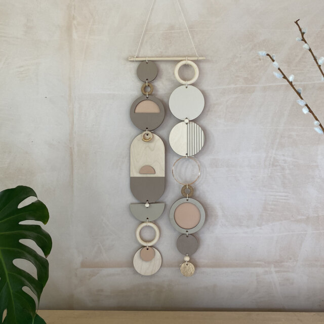 Neutral Modern Wall Art - Geometric Artwork Minimal Home Decor New Unique Centre Piece Long Tapestry Wood - image 1