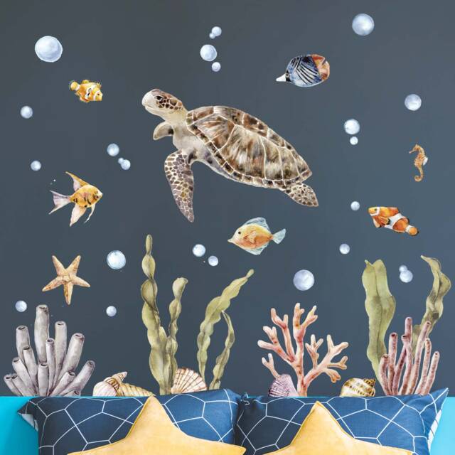 Sea Life Turtle & Fish Wall Decals, Plastic-Free Kids Room Wall Stickers - image 1