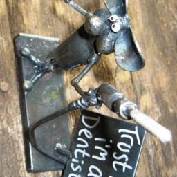 Dentist Mouse Sculpture Made From Recycled Welded Steel - thumbnail 2