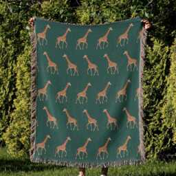 Cotton Woven Blanket, Giraffe Parade, Classic On Forest Green, Safari Animals, Kids Room, Baby Nursery Decor, Animal Print Throw - thumbnail 2