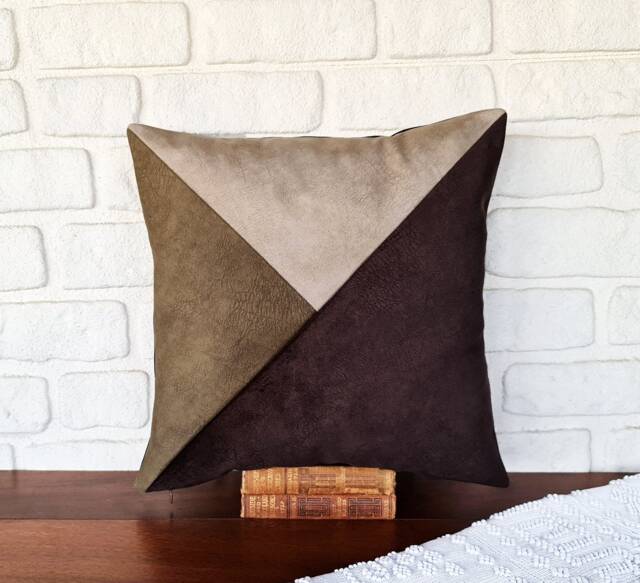 Triangle Velvet Pillow Cover Brown Olive Green, Mid-Century Modern - image 1