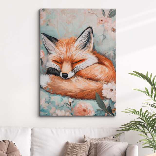 Fox Sleeping Flowers Abstract Oil Painting Framed Print & Canvas Portrait Wall Art Poster Home Decor Interior Animal Lover Gift - image 1