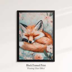 Fox Sleeping Flowers Abstract Oil Painting Framed Print & Canvas Portrait Wall Art Poster Home Decor Interior Animal Lover Gift - thumbnail 2