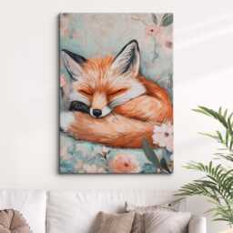 Fox Sleeping Flowers Abstract Oil Painting Framed Print & Canvas Portrait Wall Art Poster Home Decor Interior Animal Lover Gift - thumbnail 1