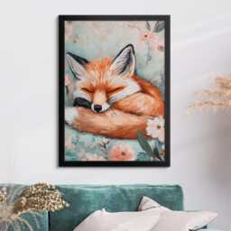 Fox Sleeping Flowers Abstract Oil Painting Framed Print & Canvas Portrait Wall Art Poster Home Decor Interior Animal Lover Gift - thumbnail 4