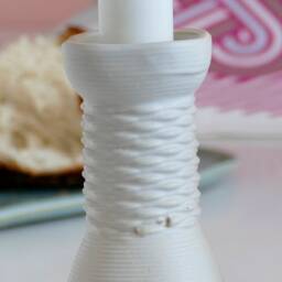 3D Printed Clay Shabbat Set, Kiddush Cup & Candlesticks, Weaving Pattern, Handmade in Israel - thumbnail 4