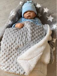 Personalised Baby Blanket Grey Bubble/Knit Soft Embroidered Boy Girl Gift New Baby - thumbnail 1