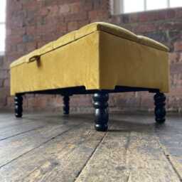 Mustard Gold Velvet Chesterfield Ottoman Bench, Handmade Storage Trunk - thumbnail 4