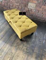 Mustard Gold Velvet Chesterfield Ottoman Bench, Handmade Storage Trunk - thumbnail 1