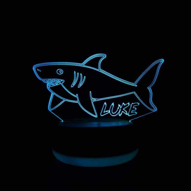 Personalised Shark Led Night Light, Gift, Baby Gifts For Kids, Nursery Lights, Light Bedroom - image 1