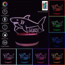 Personalised Shark Led Night Light, Gift, Baby Gifts For Kids, Nursery Lights, Light Bedroom - thumbnail 2