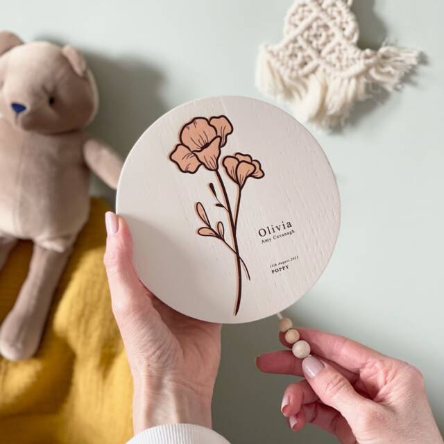 Personalised Birth Flower Musical Wall Hanging - Pull String Music Box New Baby Or Christening Gift Worldwide Shipping - image 1