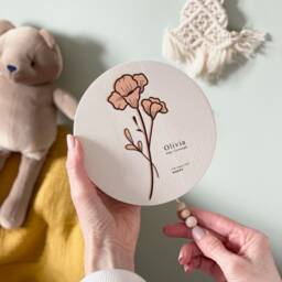 Personalised Birth Flower Musical Wall Hanging - Pull String Music Box New Baby Or Christening Gift Worldwide Shipping