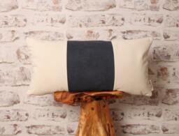 Ecru & Navy Corduroy Lumbar Pillow Cover Geometric Color Block - thumbnail 1