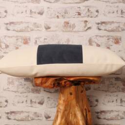 Ecru & Navy Corduroy Lumbar Pillow Cover Geometric Color Block - thumbnail 3