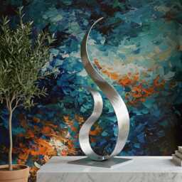 Abstract Metal Sculpture Silver Handcrafted Luxury Modern Home Decor, Indoor, Outdoor
