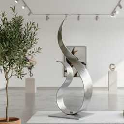 Abstract Metal Sculpture Silver Handcrafted Luxury Modern Home Decor, Indoor, Outdoor - thumbnail 2