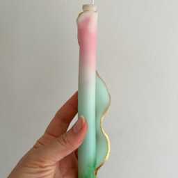 Luxury Swirl Pastel Taper Candles, Wedding Candle Gift, Decorative Dinner Christmas Gift, Housewarming Handmade Beeswax - thumbnail 2