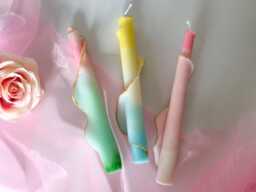Luxury Swirl Pastel Taper Candles, Wedding Candle Gift, Decorative Dinner Christmas Gift, Housewarming Handmade Beeswax - thumbnail 1