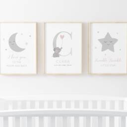 Personalised Name Pink Grey Elephant Print, Baby Boy, Nursery Prints, Girls Bedroom, Christening Gift, Gender Neutral Nursery, Wall Art - thumbnail 3
