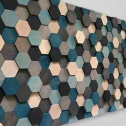 Honeycomb Wood Wall Art - Reclaimed Pine, Grey & Blue Shades - thumbnail 2