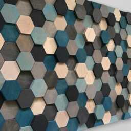 Honeycomb Wood Wall Art - Reclaimed Pine, Grey & Blue Shades - thumbnail 3