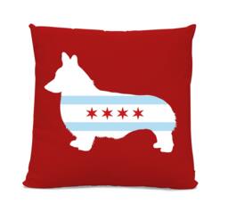 Chicago Flag Corgi Pillow - Home Decor Pillow Dog Breed Silhouette Home Decor Dog Lover - thumbnail 1