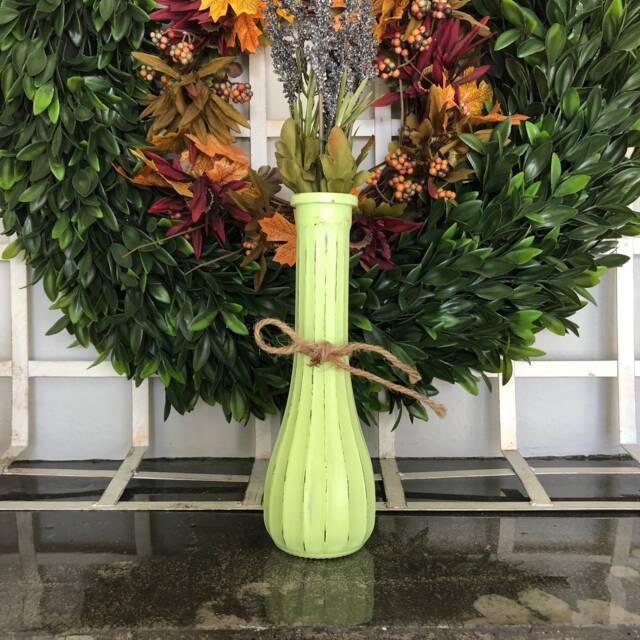 Rustic Distressed Tall Slim Vase, Honeydew Melon Green, Farmhouse Decor, Shabby Chic Light Bright Green Vase - image 1