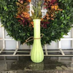 Rustic Distressed Tall Slim Vase, Honeydew Melon Green, Farmhouse Decor, Shabby Chic Light Bright Green Vase - thumbnail 2