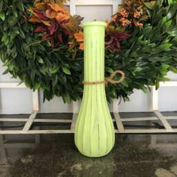 Rustic Distressed Tall Slim Vase, Honeydew Melon Green, Farmhouse Decor, Shabby Chic Light Bright Green Vase - thumbnail 3