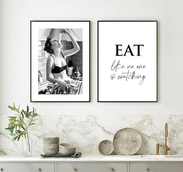 Pasta Lover Poster Set, Kitchen Photo Print, Black & White Funny Art Decor Living Room Wall Photography Minimalist Housewarming Gift - image 1
