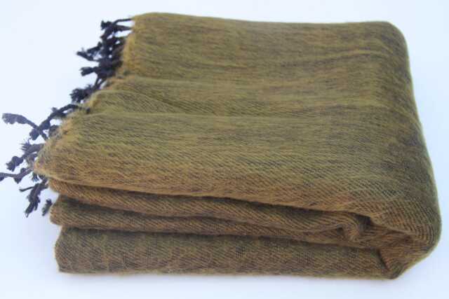 Handwoven Yak Wool Blanket Large Travel Shawl Meditation Wrap Khaki - image 1