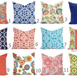 Coral Blue Geometric Pillow Cover, Modern Floral Print, Outdoor Rated - thumbnail 2