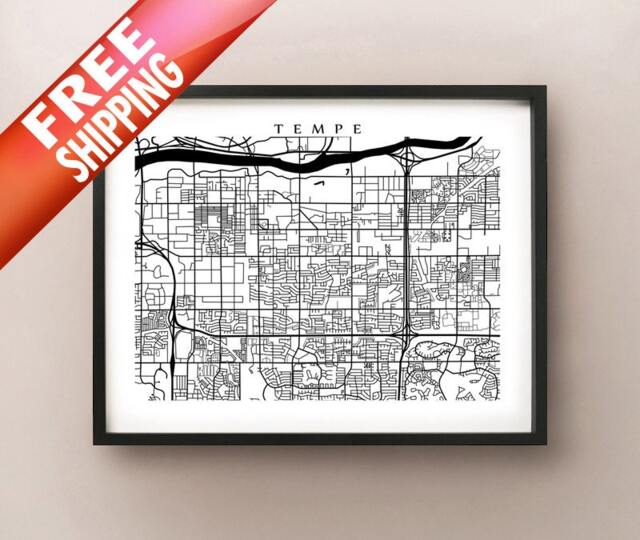 Tempe Map - More Sizes Available Black & White Wall Art - image 1