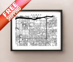 Tempe Map - More Sizes Available Black & White Wall Art - thumbnail 1